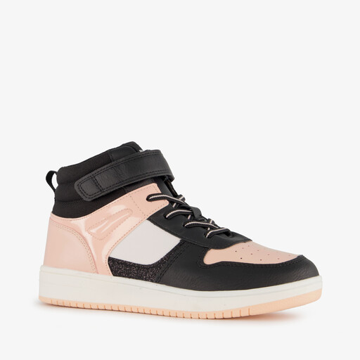 Hoge meisjes sneakers roze zwart