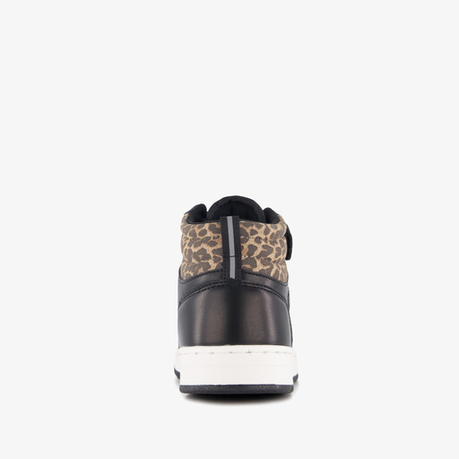 Hoge meisjes sneakers met panterprint details zwart