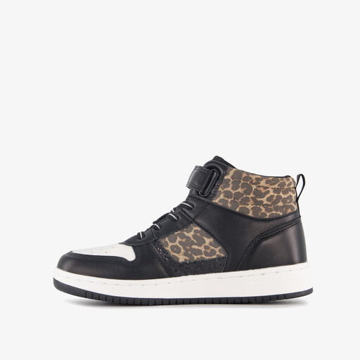 Hoge meisjes sneakers met panterprint details zwart