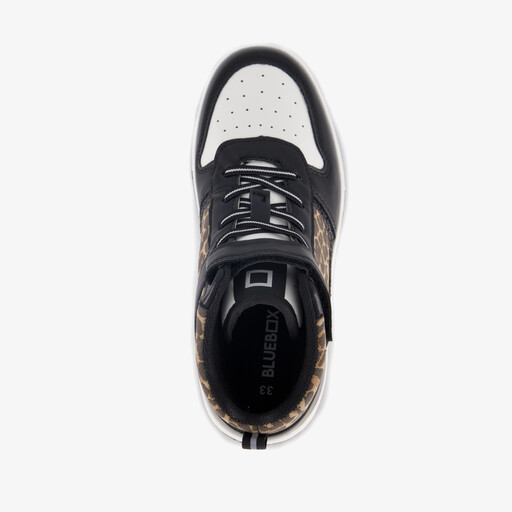 Hoge meisjes sneakers met panterprint details zwart
