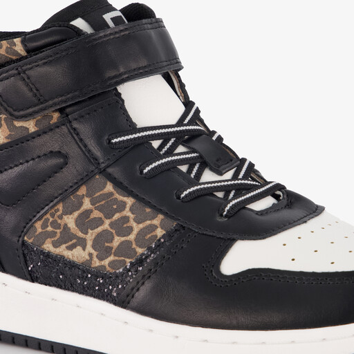 Hoge meisjes sneakers met panterprint details zwart