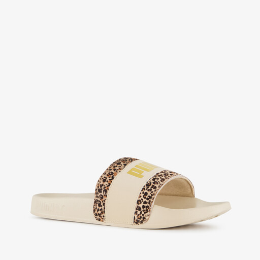 Leadcat 2.0 dames badslippers met panterprint details beige