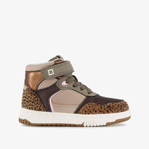 Hoge meisjes sneakers met panterprint details bruin