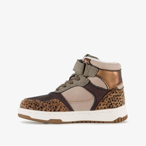 Hoge meisjes sneakers met panterprint details bruin
