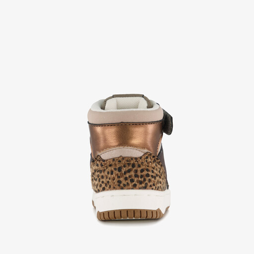 Hoge meisjes sneakers met panterprint details bruin