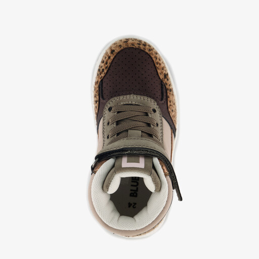 Hoge meisjes sneakers met panterprint details bruin