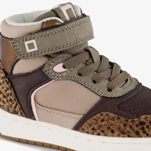 Hoge meisjes sneakers met panterprint details bruin
