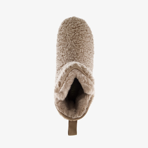 Gevoerde dames teddy pantoffels beige