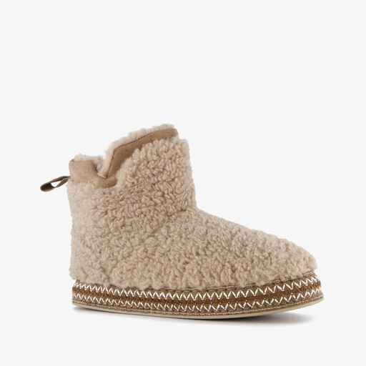 Gevoerde dames teddy pantoffels beige