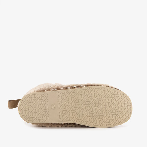 Gevoerde dames teddy pantoffels beige