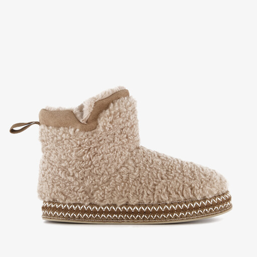 Gevoerde dames teddy pantoffels beige