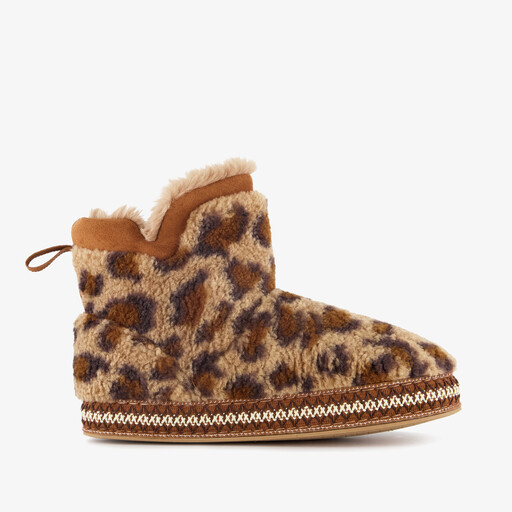 Gevoerde dames pantoffels met luipaardprint