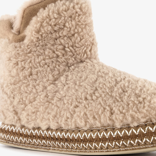 Gevoerde dames teddy pantoffels beige