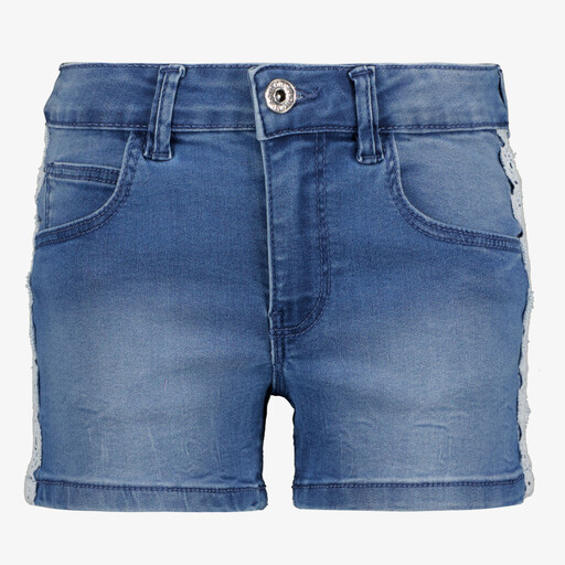 Meisjes denim short met kanten bies