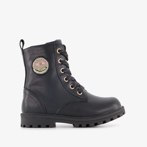 Meisjes veterboots met smiley zwart