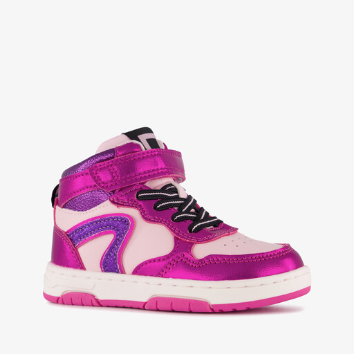 Hoge meisjes sneakers metallic fuchsia roze