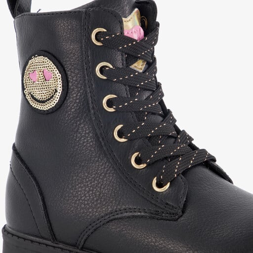 Meisjes veterboots met smiley zwart
