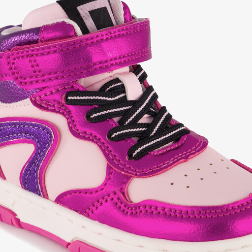 Hoge meisjes sneakers metallic fuchsia roze
