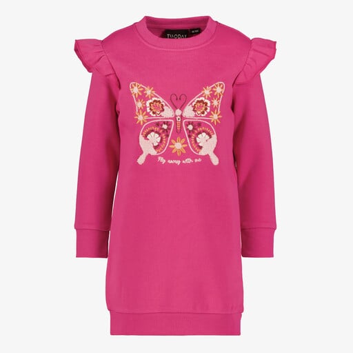 Meisjes sweatjurk met vlinder roze