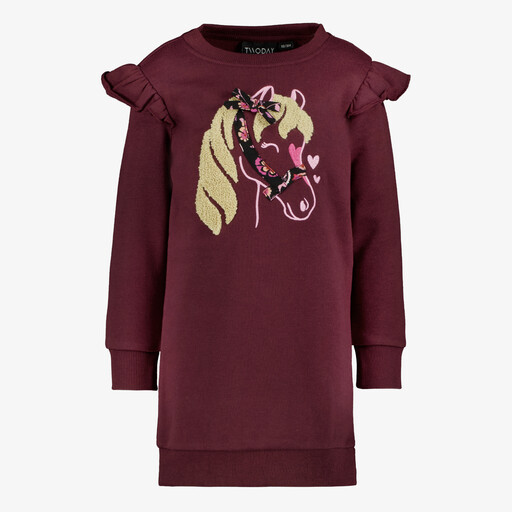 Meisjes sweatjurk met paard bordeaux rood