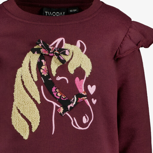 Meisjes sweatjurk met paard bordeaux rood