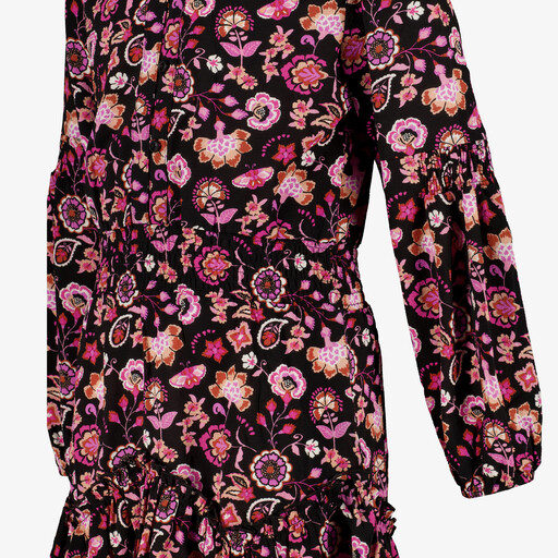Meisjes jurk met bloemenprint zwart roze