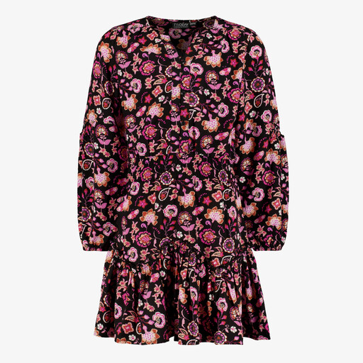 Meisjes jurk met bloemenprint zwart roze