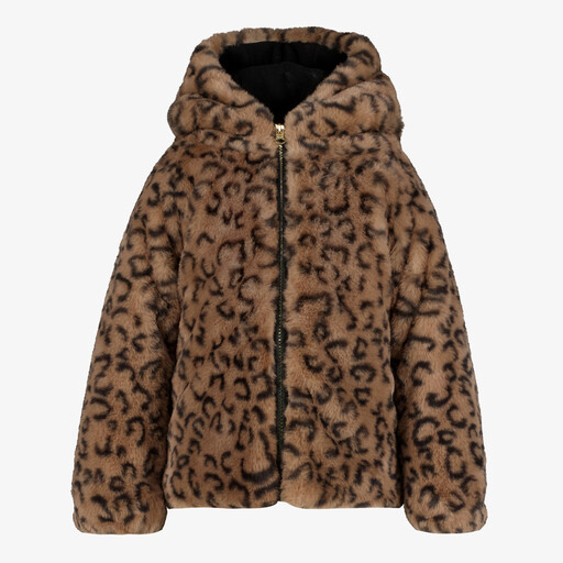 Meisjes jas van imitatiebont met panterprint