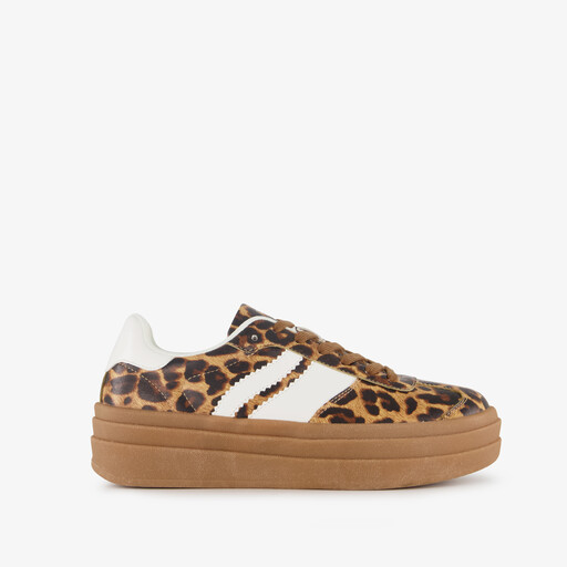 Dames sneakers met plateauzool en panterprint bruin