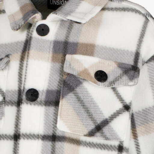 Unsigend geruite jongens blouse beige bruin