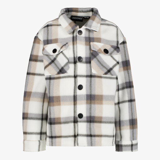 Unsigend geruite jongens blouse beige bruin