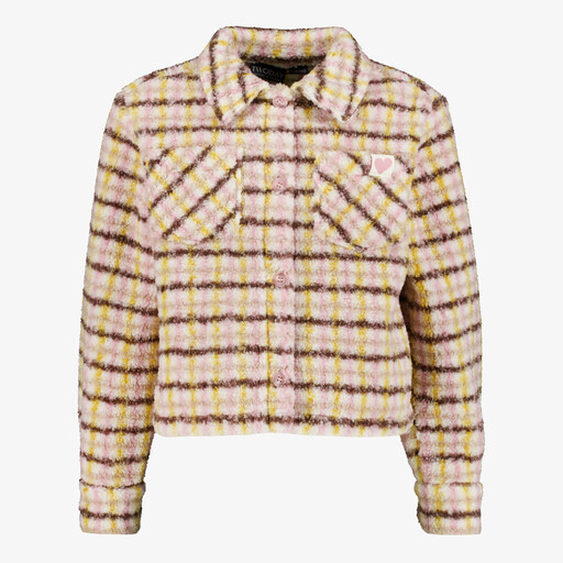 Meisjes teddy shacket met strepen beige roze