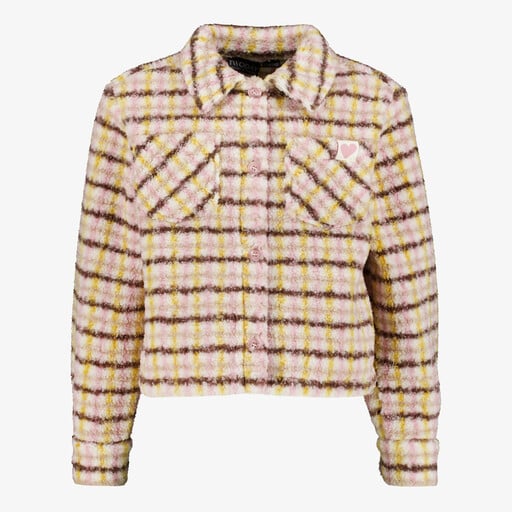 Meisjes teddy shacket met strepen beige roze