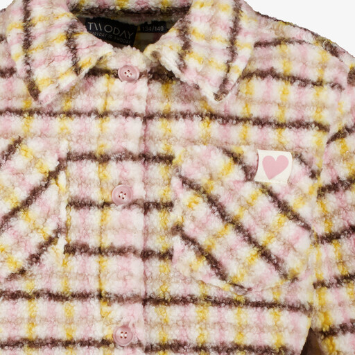 Meisjes teddy shacket met strepen beige roze