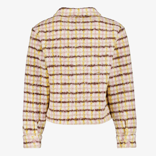 Meisjes teddy shacket met strepen beige roze