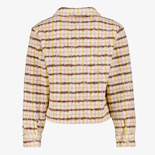 Meisjes teddy shacket met strepen beige roze