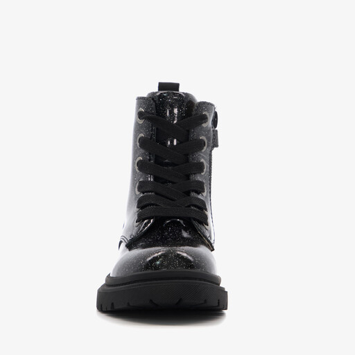 Leren meisjes veterboots zwart