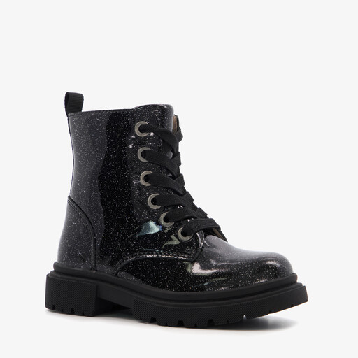 Leren meisjes veterboots zwart