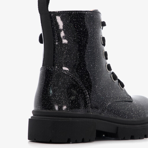 Leren meisjes veterboots zwart