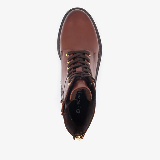 Leren dames veterboots met rits cognac