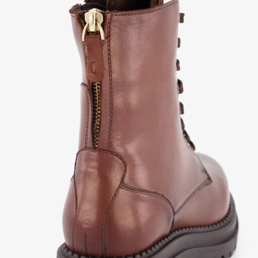 Leren dames veterboots met rits cognac