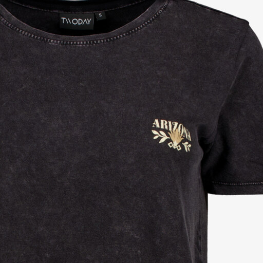 Dames T-shirt met acid wash en backprint zwart