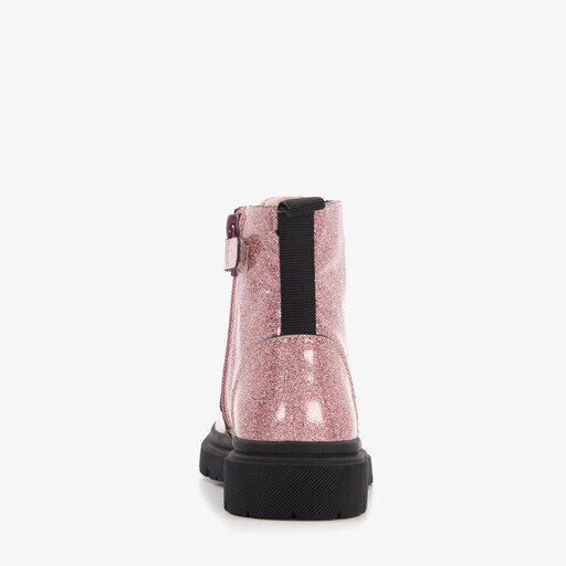 Leren meisjes veterboots roze zwart