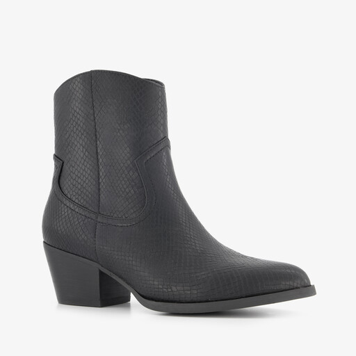 Dames cowboylaarsjes met slangenprint zwart