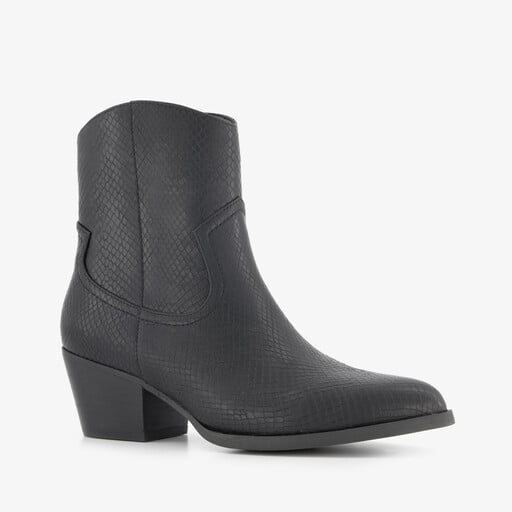 Dames cowboylaarsjes met slangenprint zwart
