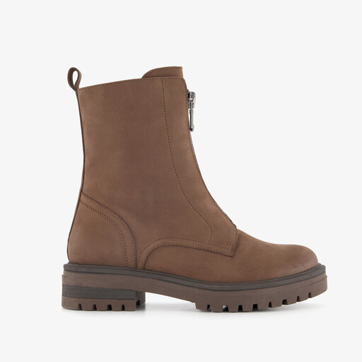 Leren dames boots met rits bruin