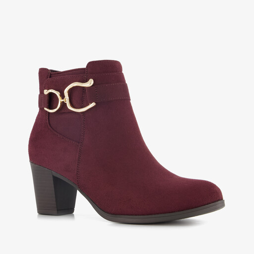 Dames enkellaarsjes met hak bordeaux rood