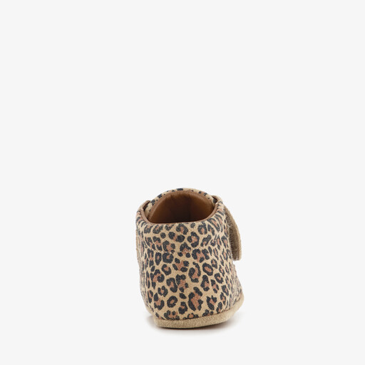 Leren babyschoenen met panterprint bruin beige