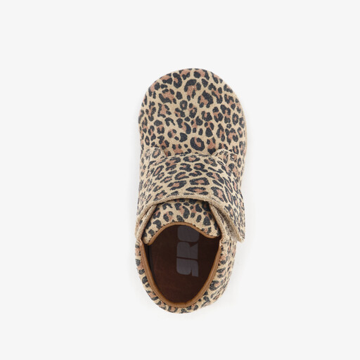 Leren babyschoenen met panterprint bruin beige