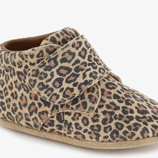 Leren babyschoenen met panterprint bruin beige